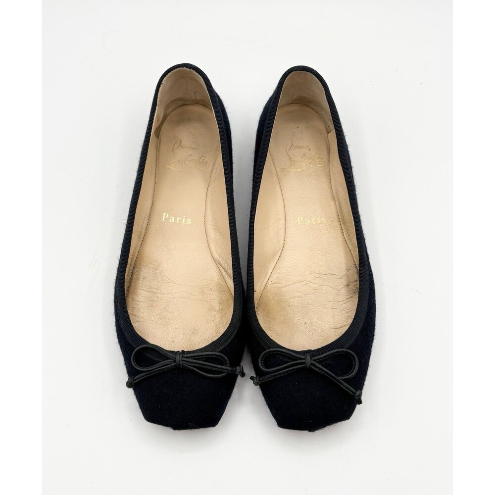 Christian Louboutin Navy Blue Wool Ballet Flats Bow Accent Vintage Sz EU 36.5